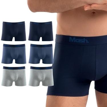Imagem de Kit 6 Cuecas Boxer Cotton Mash Elástico Exclusivo Masculino Adulto, 2 Cinza - 4 Azul, M