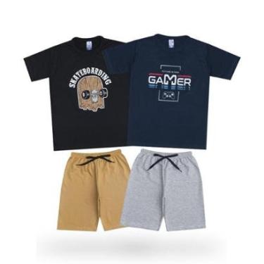 Imagem de Roupas de Verão Kit 2 Conjunto Menino Roupa Juvenil em Shorts Moletinho Atacado-Masculino