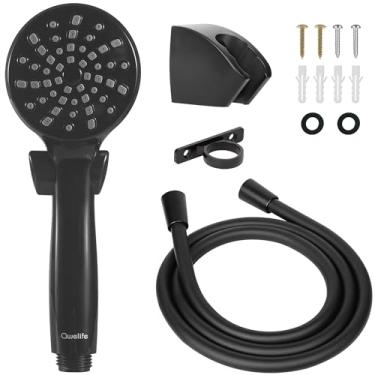 Imagem de Awelife Cabeça de chuveiro para trailer com mangueira e interruptor liga/desliga (Trickle), cabeça de chuveiro de alta pressão com anel de guia de mangueira, suporte de chuveiro para trailer, campista, van, trailer de viagem, motorhome, barco, preto