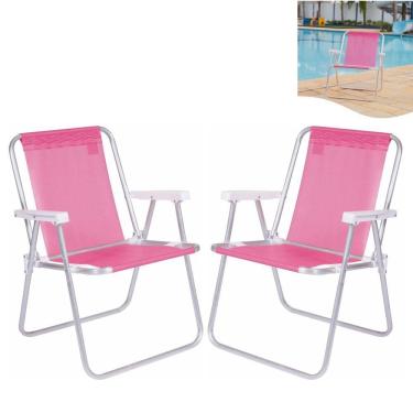Imagem de Kit 2 Cadeira Alta Sannet Em Alumínio Para Praia Camping Piscina Jardim Rosa - Mor