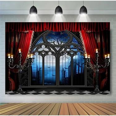 Imagem de Pano de fundo para fotografia de castelo de Halloween, escuro, corredor medieval, tocha, portão de ferro, túnel de festa de Halloween, fundo de 20 x 1,8 m