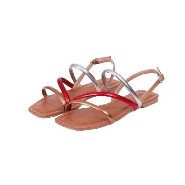 Imagem de Sandália Feminina Rasteira Com Tiras Metalizadas (Bronze, BR, Adulto, Numérico, 36)