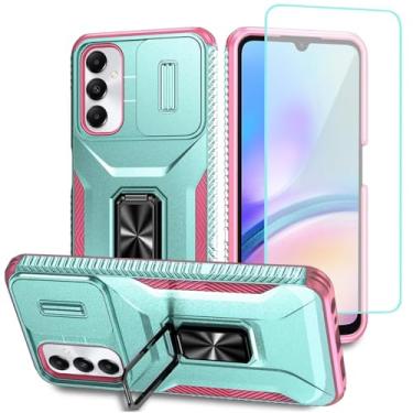 Imagem de Wanyuexes Capa para Galaxy A05S, Samsung A05S SM-A057F com protetor de tela de vidro temperado e capa deslizante para câmera, suporte giratório para carro, capa à prova de choque para Samsung Galaxy