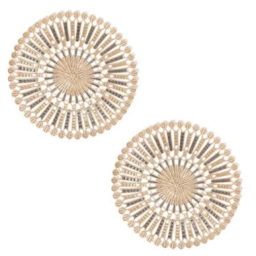 Imagem de TEYOON 2 Peças Doilies de 25 cm Crochê Porta-copos Artesanais Jogo Americano Redondo Rústico Doilies Decorações para Cozinha Sala de Jantar Festa Cômoda Decoração de Apanhador de Sonhos, Alvo de Flecha Dourada