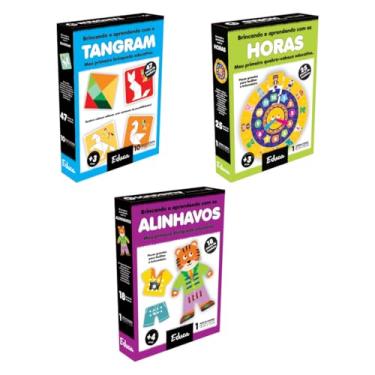Imagem de Kit Alfabetização 3 Jogos Educativos Pedagógicos Em Madeira Brinquedo infantil