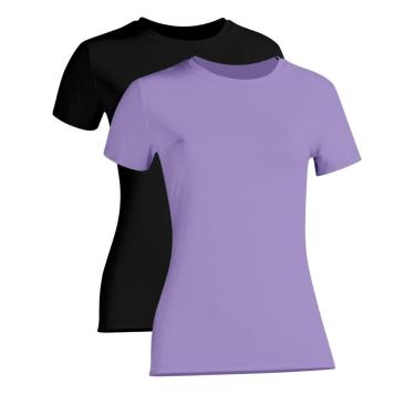 Imagem de Kit 2 Camiseta Proteção Solar Feminina Manga Curta Uv50+ 1 Preta 1 Lilás-Feminino