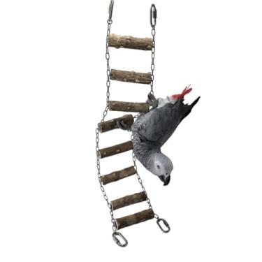 Imagem de Escada de brinquedo de aço inoxidável, escada de madeira, acessório para atividades de escalada de madeira natural, balanço, pendurado, mastigar, gaiola de ponte para animais de estimação, gaiola de