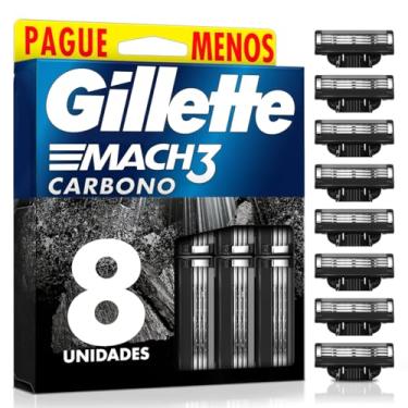 Imagem de Refils Para Barbear Gillette Mach3 Carbono Carga para Aparelho de Barbear com Carvão Ativado 8 Uds