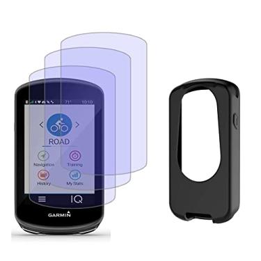 Imagem de Protetor de tela e capa de silicone para Garmin Edge 1030/1030 Plus Gps (3 + 1 pacote), filme de vidro temperado anti-arranhões de alta definição cobertura total transparente
