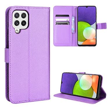 Imagem de Elubugod Capa de couro para Samsung Galaxy A22 4G, capa para Samsung SM-A225F/DSN Galaxy A22 4G / SM-A225M/DSN/SM-E225F/DS Galaxy F22 4G / Galaxy M22 4G Capa de couro PU flip roxa