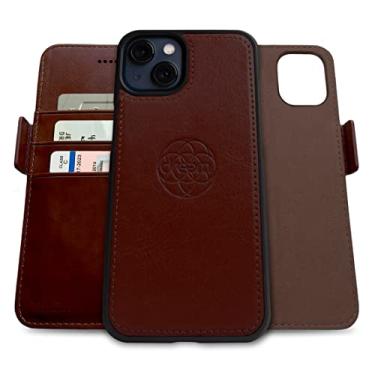 Imagem de Capa Carteira Dreem Fibonacci p/iPhone 13 Mini, 2-em-1, case antichoque, couro vegano, capa removível, compatível com acessórios MagSafe. Proteção RFID. Design para homens e mulheres [Café]