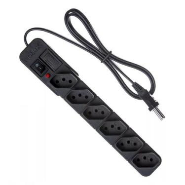 Imagem de Filtro de Linha Régua 6 Tomadas com Proteção 1 Metro 10A Preto Fiolux