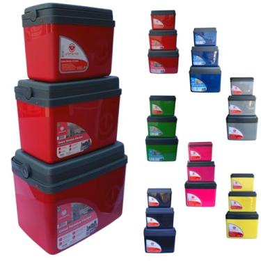 Imagem de Kit Caixa térmica Cooler 7,5L + 15L + 30L Alça Tampa bandeja Floripa Unitermi Cerveja PraiaChurrasco (VERMELHA)