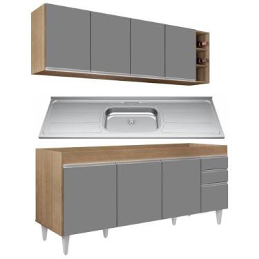 Imagem de Armário Aéreo Nevada e Balcão Gabinete 180cm Com Pia Dallas Castanho/C