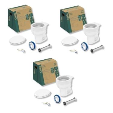 Imagem de Kit 3 Vaso Sanitário Convencional com Assento Acesso Confort Celite Branco Brilhante