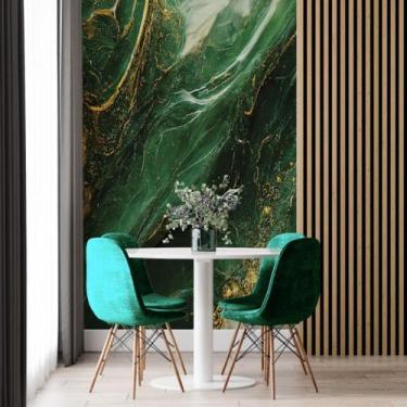 Imagem de Papel de Parede Painel 3D Mármore Branco Dourado Verde 2M Auto Colante
