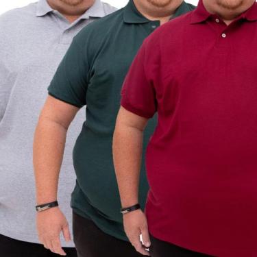 Imagem de Kit 3 Camiseta Gola Polo Plus Size Masculina Lisa Manga Curta Piquet M