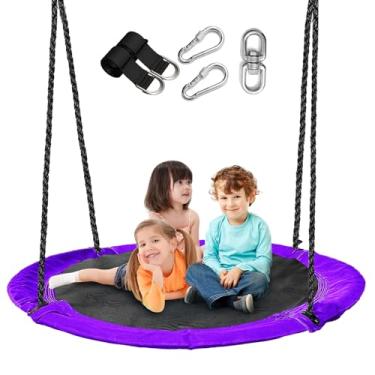 Imagem de 43 inch Saucer Tree Swing for Kids,Flying Round Swing Heavy Duty, Waterproof and All-Weather Resistant Textilene,Swivel,Adjustable Strong Ropes,Easy to Install,Outdoor Playground Backyard