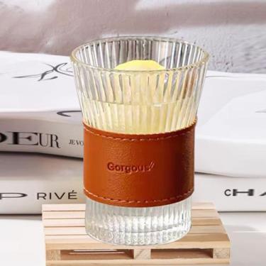 Imagem de Jogo 2u Copos Listras C/ Alça De Couro P/ Café E Suco 320ml - raleo
