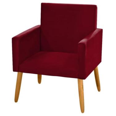 Imagem de Poltrona Nina para Atendimento Pés Madeira Suede Vinho Bordô - 2M Deco