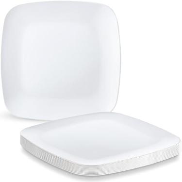Imagem de Pratos de sobremesa de plástico quadrados brancos premium - 15,24 cm (pacote com 12) | Elegante e durável para festas, eventos e entretenimento fácil