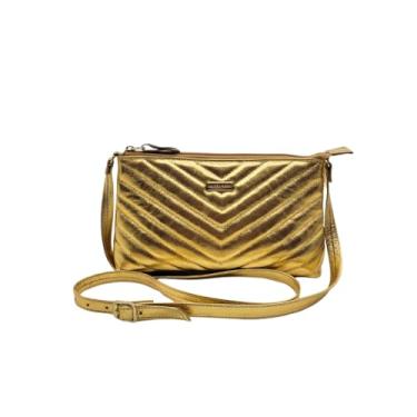 Imagem de Bolsa Feminina Couro Transversal Matelassê Moda Andreia Ribeiro (Dourado)