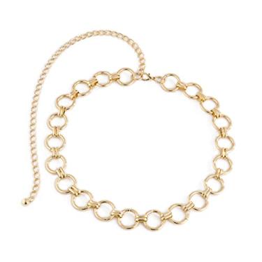 Imagem de COLORFUL BLING Corrente de cinto simples, corrente de cintura punk, elos longos, franjas, círculos, vestido redondo, corrente corporal, joia diária, Círculo de 5 cm, 68+40cm