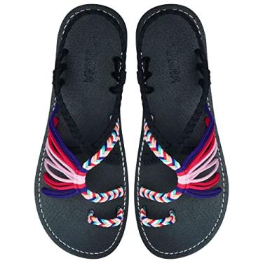 Imagem de Capana Sandálias rasas femininas de tecido - sandálias trançadas com tiras, sandálias de praia para mulheres verão elegante, sandálias boêmia de corda, sapatos femininos casuais de primavera,