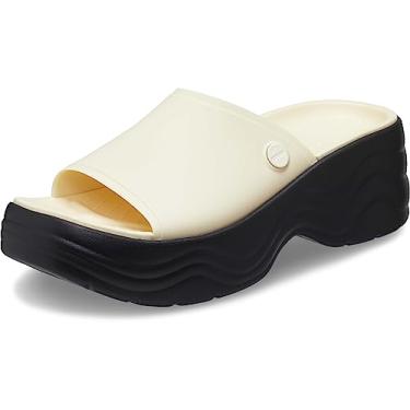 Imagem de Crocs Sandálias femininas Skyline Slides, plataforma, Baunilha/preto, 34