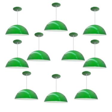 Imagem de Kit 10 Luminária Pendente Meia Lua 34cm Com Interior Branco Brilho Com