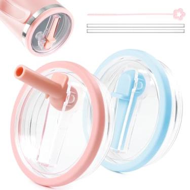 Imagem de Pacote com 2 tampas de canudo de 1,134 g compatível com Stanley Cup à prova de vazamento resistente a respingos tampa de copo reutilizável de substituição compatível com Stanley Cup Quencher