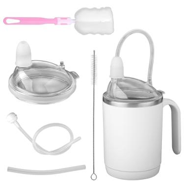 Imagem de Gosknor Copos à prova de derramamento para idosos, copo com bico de aço inoxidável de 450 ml, sem derramamento, caneca de mingau à prova de vazamento adequada para idosos, adultos, maternidade, água