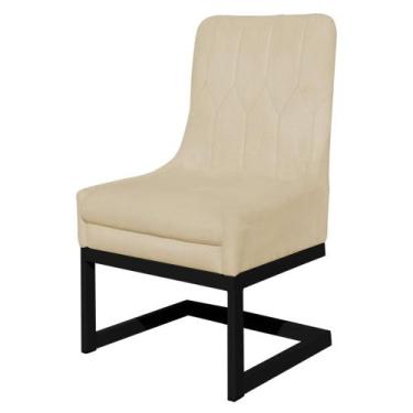 Imagem de Cadeira Valentina Para Cozinha Base Preta Suede Marfim - Belliv Decor