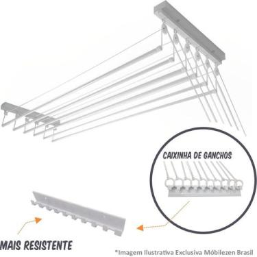 Imagem de Varal Individual De Teto 150cm x 08 Varetas - Em Alumínio Branco - Var