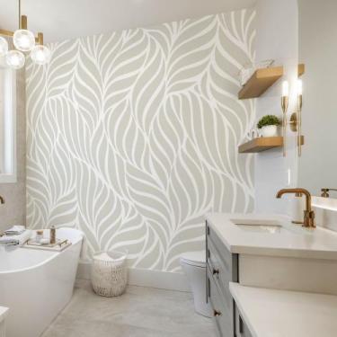 Imagem de Papel de Parede Folhagem Acinzentado Painel Moderno 9m² - Quartinhos