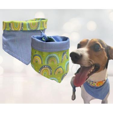 Imagem de 2 Bandana Dupla Face Pet Estampada Cachorro/Gato - Minhoco,  G