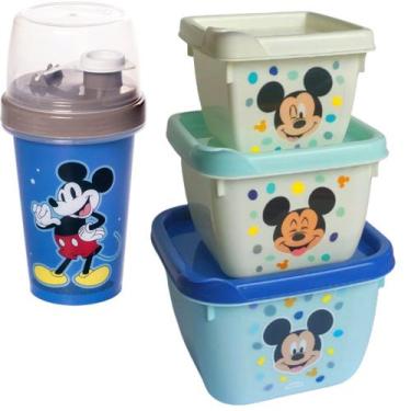 Imagem de Kit Infantil Mickey Garrafa Shakeira 320ml e Potes Plasutil - Plasútil