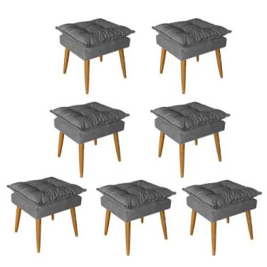 Imagem de Kit 07 Puff Puf Banqueta Opala Para Quarto Sala Recepção Suede Cinza -