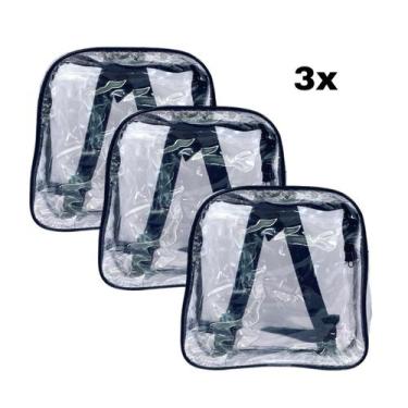Imagem de KIT COM 3 MINI mochila PRETA infantil transparente cristal escola viag