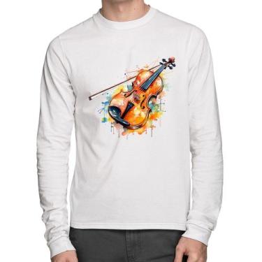 Imagem de Camiseta Algodão Violino Watercolor Manga Longa - Foca na Moda, Branco
