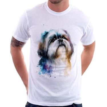 Imagem de Camiseta Cachorro Shih Tzu Watercolor - Foca na Moda, Branco, P