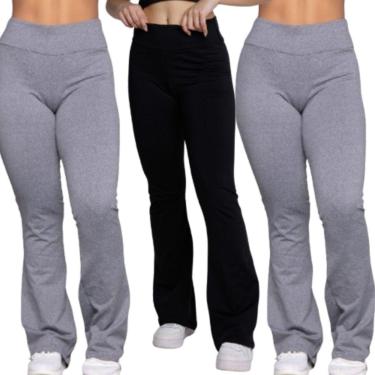 Imagem de KIT 3 Calça Legging Suplex Flare Serra e Mar Boca de Sino Bailarina Cintura Cós Alto Moda Fitness-Feminino
