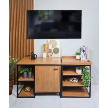 Imagem de Rack River com Portas e Estantes 150cm - Casa Quentinha, MDF Savana