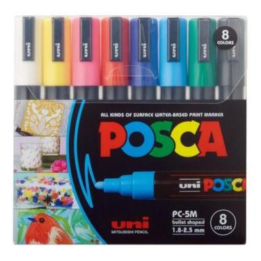 Imagem de Estojo Caneta Posca Marcador Permanente Ponta 5m - 8 Cores - Uni