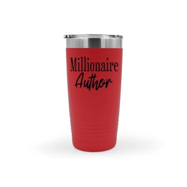 Imagem de SpreadPassion Copo de autor milionário, presente de butthole, autor milionário, copo de aço inoxidável autor milionário, copo isolado de 590 ml, ideia de presente de aniversário de Natal (vermelho)