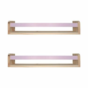 Imagem de KIAGA, Kit 2 Prateleiras Porta Livros em Madeira Pinus Natural Com Cerquinha Colorida Cor:Cerquinha Rosa Chá;Tamanho:12x60