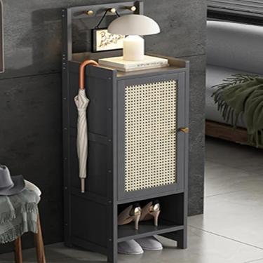 Imagem de Armário de armazenamento de sapatos de entrada de vime de plástico, armário de sapatos de bambu, armário de armazenamento de sapatos oculto para corredor, sapateira independente com 1 ~ 4 portas e