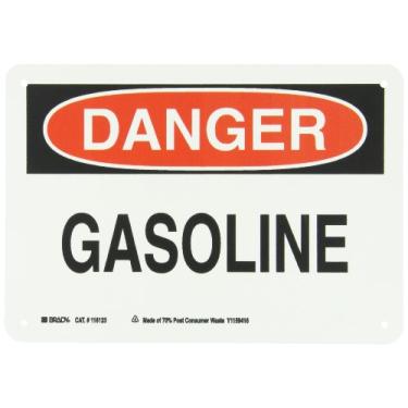 Imagem de Brady 116123 25,4 cm largura x 17,8 cm altura B-563 plástico, vermelho e preto sobre branco cor sinal de segurança sustentável, legenda "Danger Gasoline"