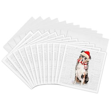 Imagem de 3dRose Cartões de felicitações - Cão pastor australiano fofo em um chapéu vermelho de Papai Noel e cachecol de Natal - 15 x 15 cm, conjunto de 12 (gc_299884_2)