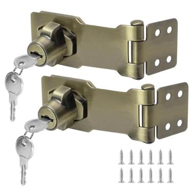 Imagem de Kyuionty 2 peças de fechaduras de ferrolho com chave de 10 cm, fecho de trava com chave, travas de segurança de metal, trava de trava de ferrolho diferente para portas pequenas, armários (Bronze)
